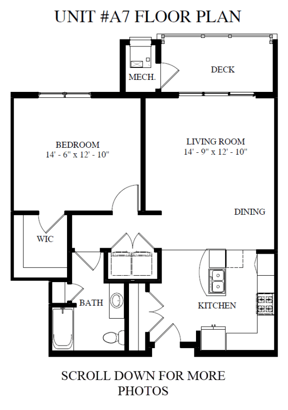 a floor plan of a house with a small kitchen and a living room