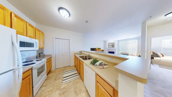 a kitchen with a counter top and a sink