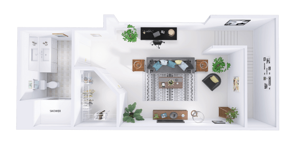 a rendering of a living room and dining room in a house