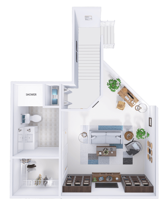 a floor plan of a house with a bedroom and a living room