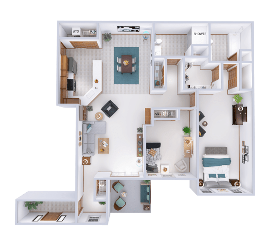 Floor Plan  Deer Creek Run - 2 Bedroom 2 Bath Lower (B)