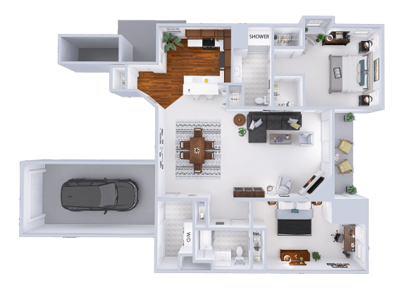 a floor plan of a house with a garage and a balcony