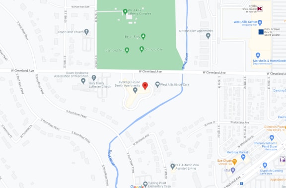a screenshot of a map of a road with a red dot on it