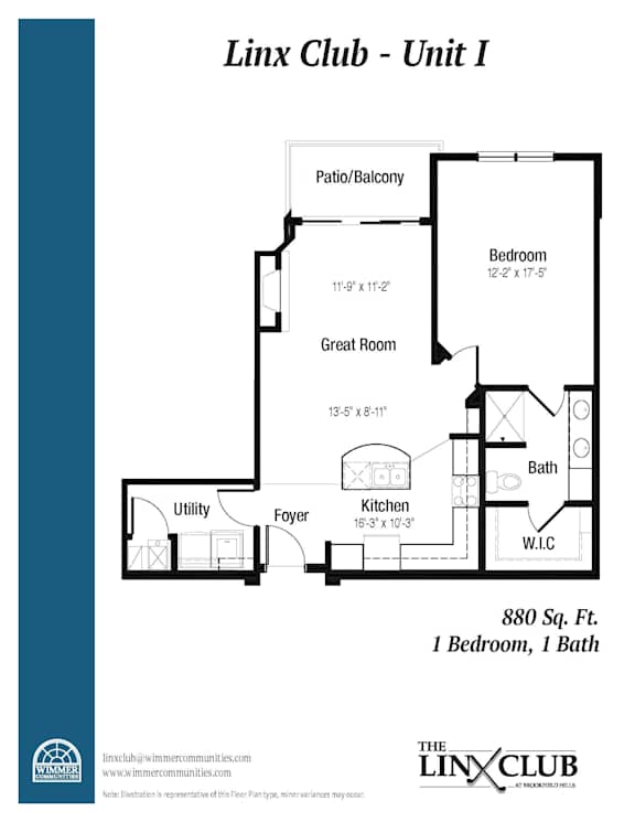 A floor plan for a unit in the Linx Club, showing a bedroom, bath, kitchen, and other rooms.