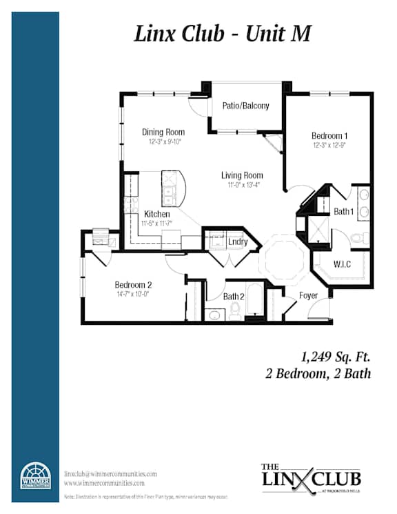 A floor plan for a unit at the Linx Club, showing a living room, two bedrooms, a kitchen, and a bathroom.