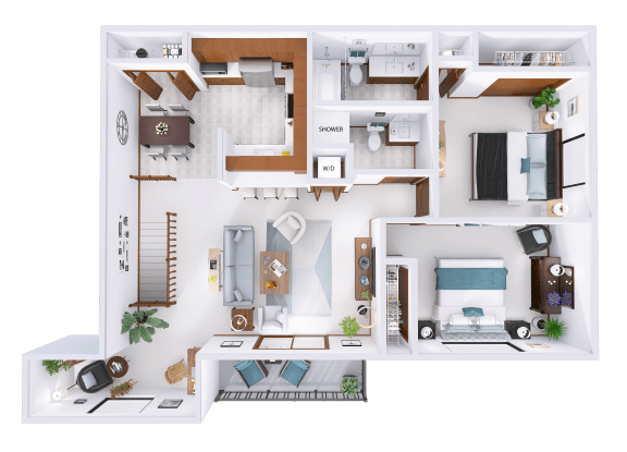 a 3d rendering of a floor plan of a house