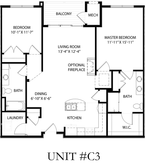 the floor plan of a bedroom apartment