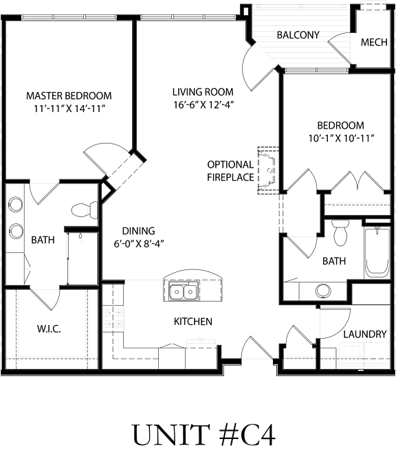 the floor plan of a bedroom apartment