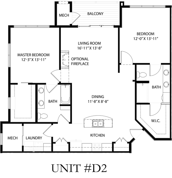 A floor plan of a residential unit with labeled rooms and dimensions.
