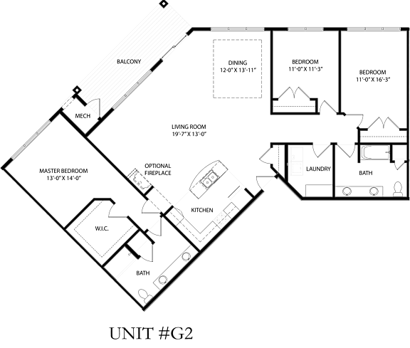 A floor plan of a residential unit with labeled rooms and dimensions.