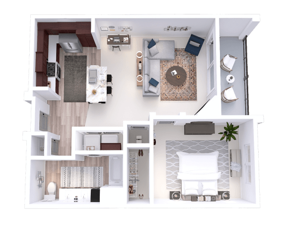 a 3d floor plan of a house with a bedroom and a living room