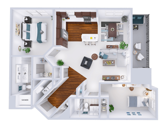 a 3d drawing of a floor plan of a house