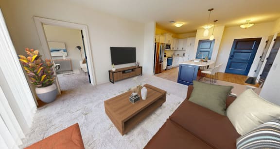 a living room with a couch and a coffee table