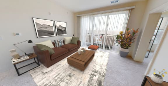 a living room with a couch and a coffee table