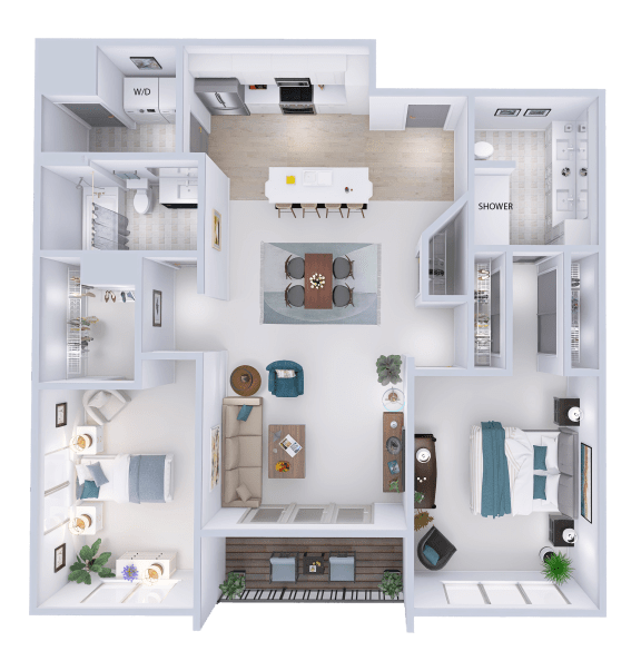 a 3d drawing of a floor plan of a house
