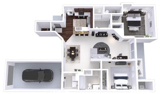 a floor plan of a home with a car in the garage