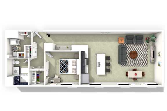 Floor Plan  A top-down view of a kitchen with a dining area.