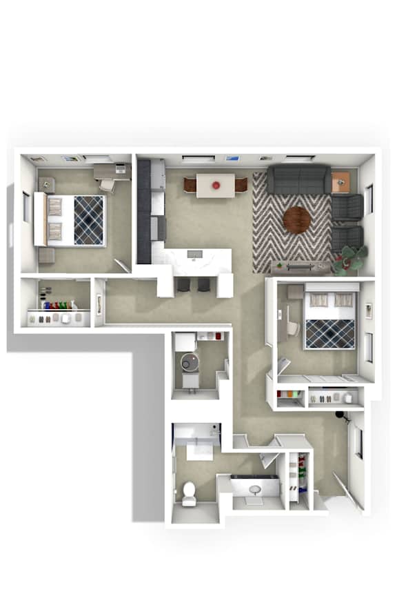 A floor plan of a small apartment with a kitchen, living room, and bathroom.
