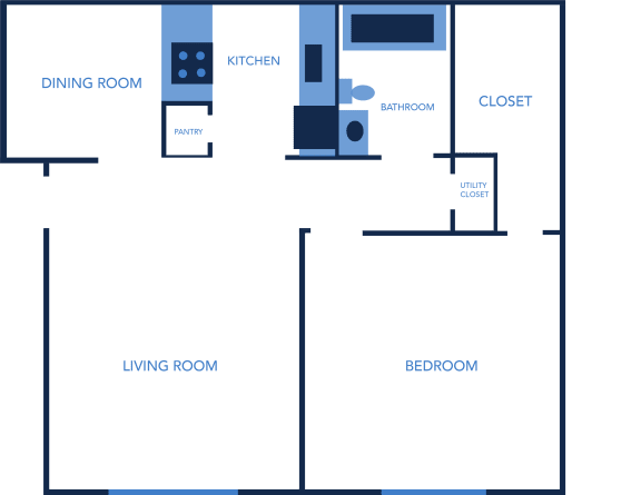 Floor Plan  One Bedroom, One Bathroom 615 Sq Ft Apartment Home at Captiva Club Apartments in Tampa, Florida