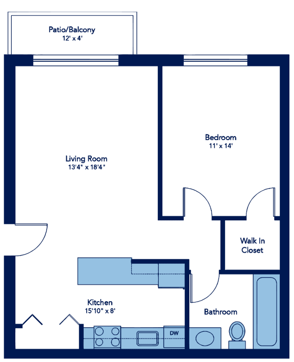 650 Square-Foot Iris (1) 1 Bedroom 1 Bath Floor Plan at Woodland Ridge, Woodridge