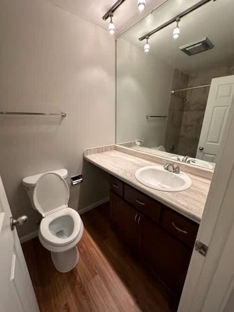 a bathroom with a toilet and a sink and a mirror