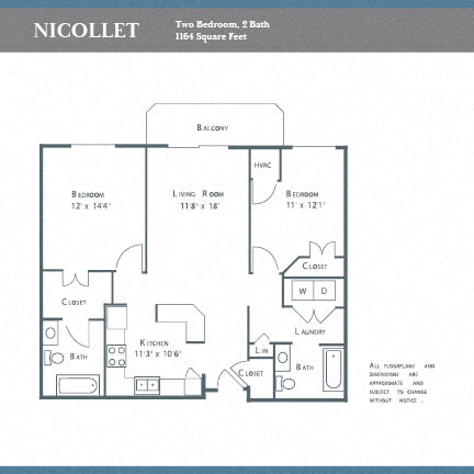 a floor plan of a unit with two bedrooms and two baths