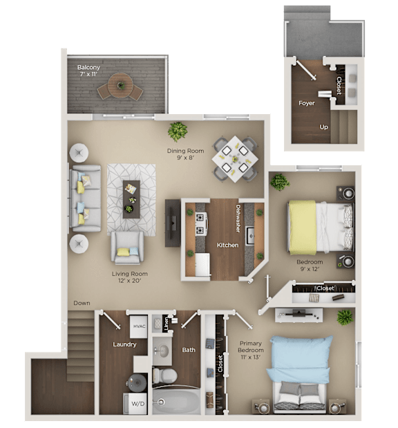 A detailed floor plan of a small apartment layout.