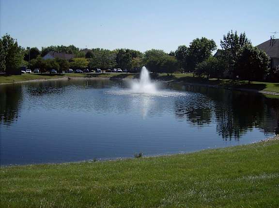 A fountain in the middle of a lake in a park.