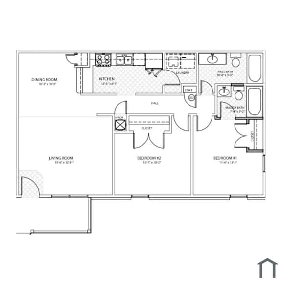 A floor plan of a house with a living room, dining room, kitchen, and three bedrooms.