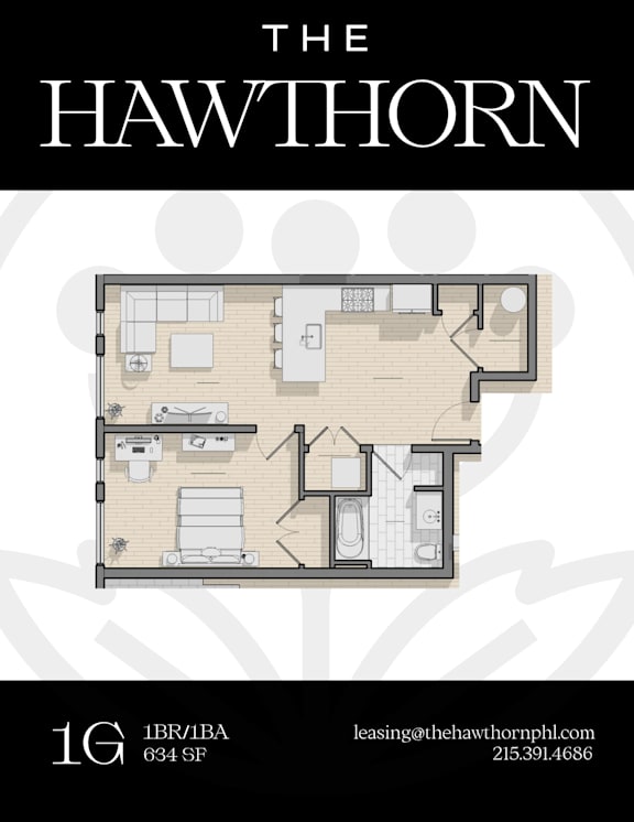 1G Hawthorn Floorplan at The Hawthorn, Philadelphia, PA, 19131