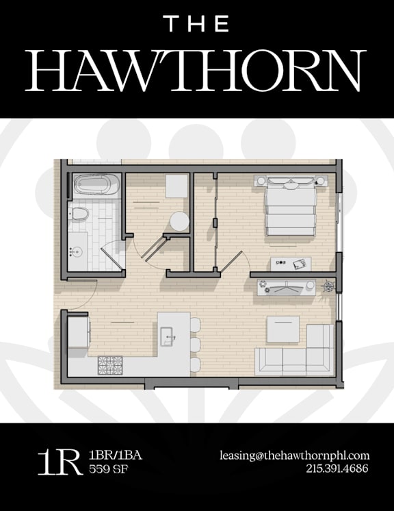 1R Hawthorn Floorplan at The Hawthorn, Pennsylvania, 19131