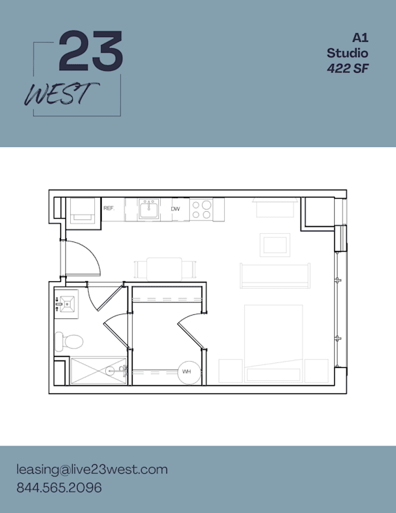 A1 Floor Plan at 23 West Apartments, Philadelphia, 19123