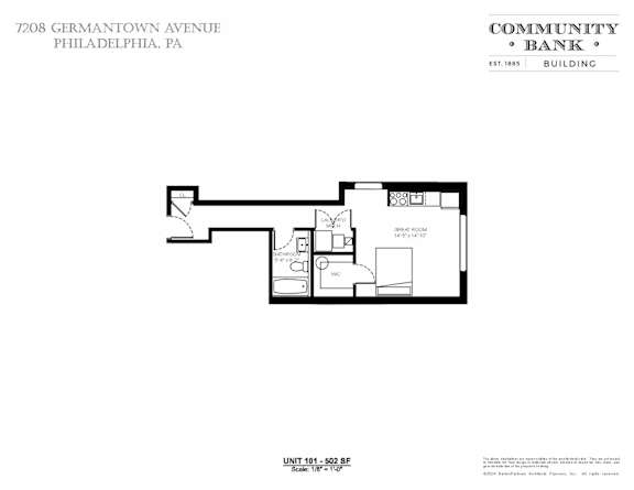 A floor plan for a Community Bank building located at 7208 Germantown Avenue, Philadelphia, PA.