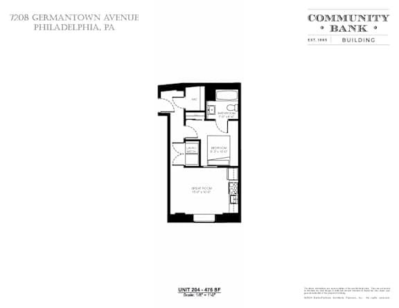 A floor plan for a Community Bank building located at 7208 Germantown Avenue, Philadelphia, PA.