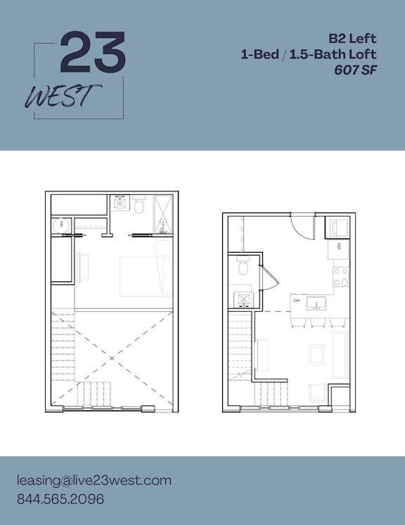 B2 Left Floor Plan at 23 West Apartments, Philadelphia, PA, 19123
