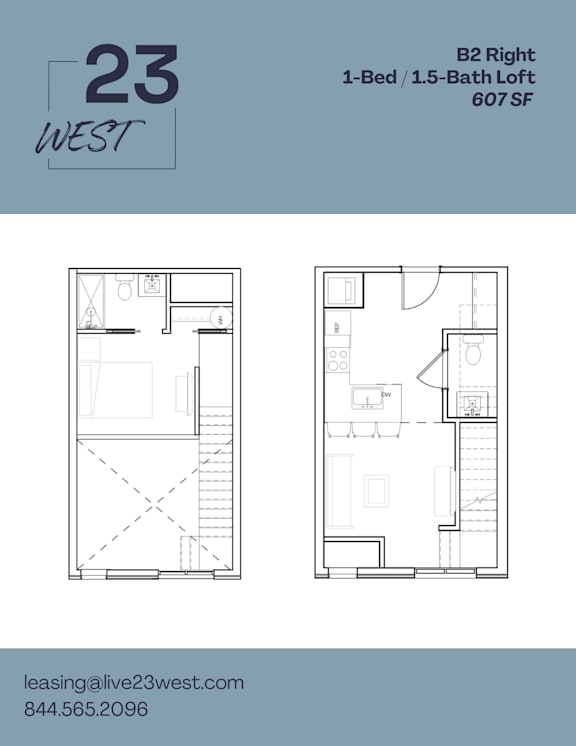 B2 Right Floor Plan at 23 West Apartments, Pennsylvania, 19123