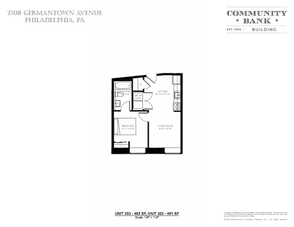 A floor plan for a Community Bank building in Philadelphia.