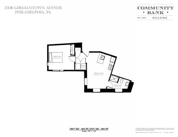 A floor plan for a Community Bank building located at 7208 Germantown Avenue, Philadelphia, PA.