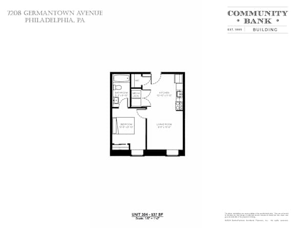 A floor plan for a Community Bank building located at 7208 Germantown Avenue, Philadelphia, PA.