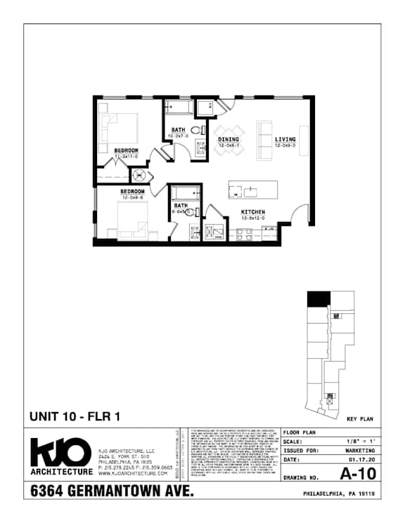 A drawing of a floor plan for a unit at KJO Architecture LLC.