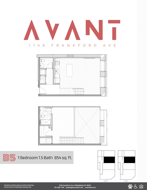 A floor plan for an apartment at 1148 Franklin Ave shows a 1 bedroom with 1.5 bath is 854 sq.ft.