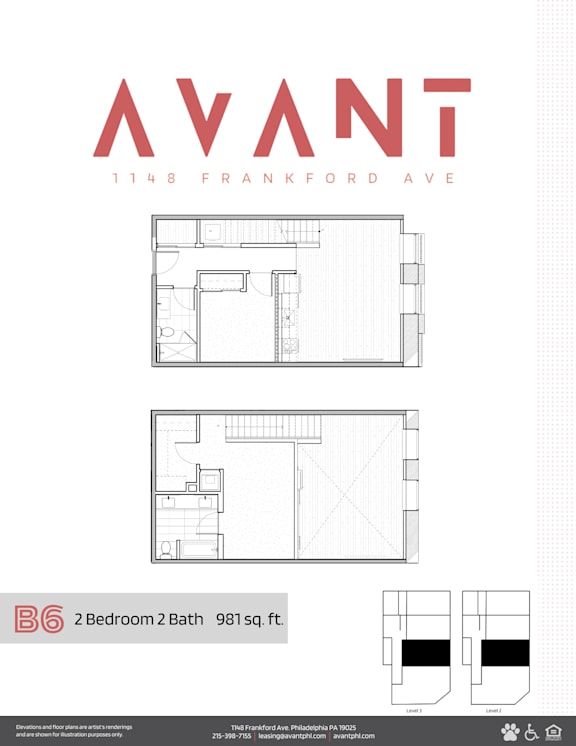 A floor plan for a 2 Bedroom 2 Bath apartment at 1148 Frankford Ave.