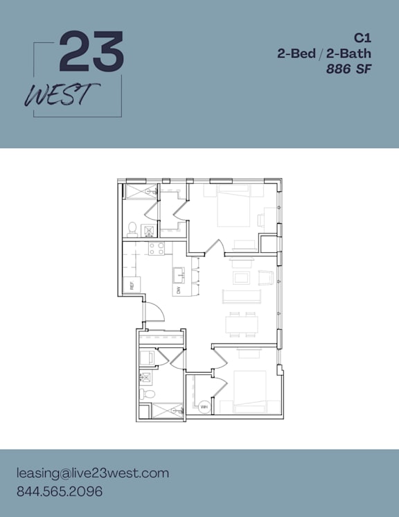 C1 Floor Plan at 23 West Apartments, Philadelphia