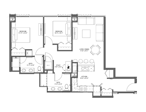 C1 Floor Plan at 17 Market West, Pennsylvania, 19103