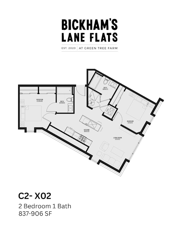 A floor plan for a property at Bickham's Lane Flats.