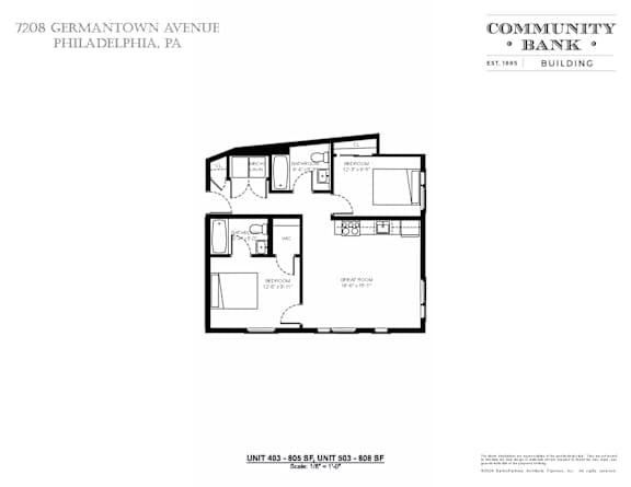 A floor plan for a Community Bank building located at 7208 Germantown Avenue, Philadelphia, PA.