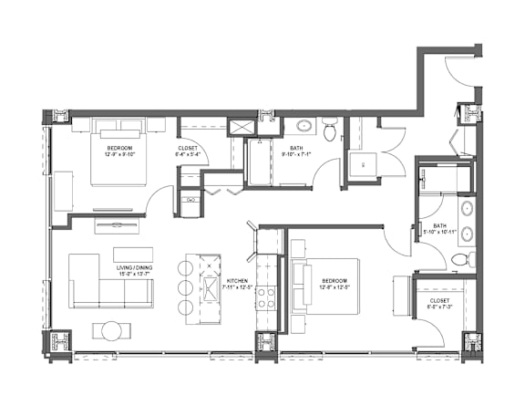A black and white floor plan of a house with labeled rooms and dimensions.