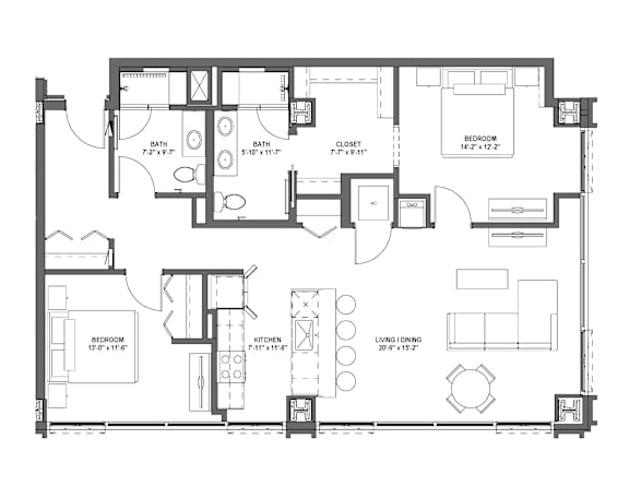 A black and white image of a floor plan for a house.