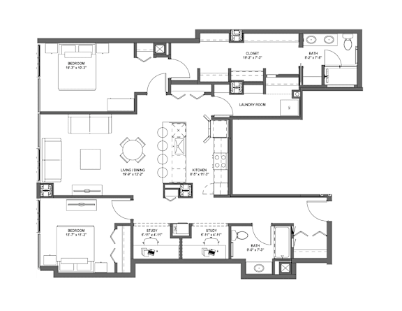 A black and white image of a house floor plan.