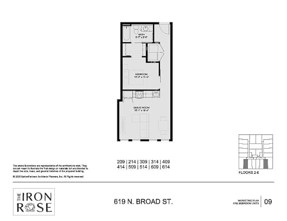 Floor Plan  1 Bedroom Floorplan at Iron Rose Apartments, Pennsylvania